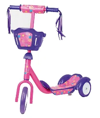 R2852 PATINETE 3 RODAS C/CESTO LILÁS CORACAO