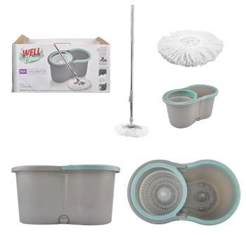 4293 MOP PLASTICO C/BALDE DUPLO E ESFREGAO VERDE/CINZA