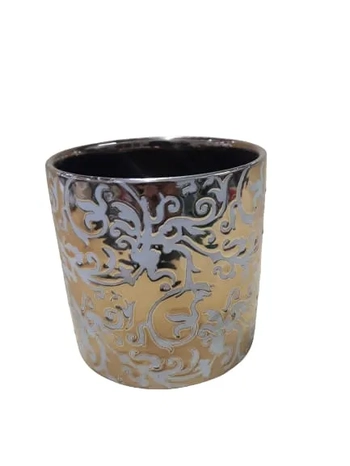 LV-0194 VASO DECORATIVO REDONDO FLORAL METALIZADO