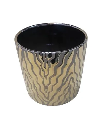 LV-0195 VASO DECORATIVO CONICO ZEBRADO METALIZADO