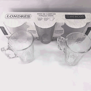 H140 JOGO DE CANECAS VIDRO LONDRES G 03 PECAS - 255ML