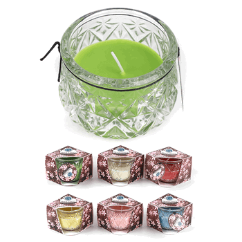 VEL-206 VELA PARAFINA C/SUPORTE DE VIDRO 7X6CM