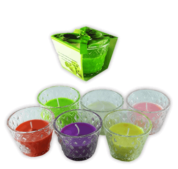 VEL-212 VELA PARAFINA C/SUPORTE DE VIDRO 5,5X6CM