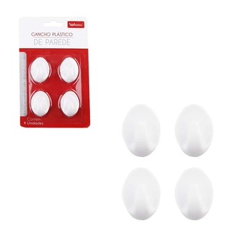 5418 GANCHO PLASTICO DE PAREDE C/4 PCS OVAL