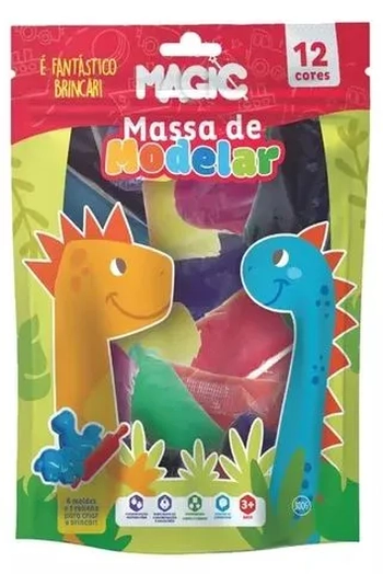 900846 MASSA MODELAR C/MOLDES+ 1ROLO+12 CORES 300G DINO
