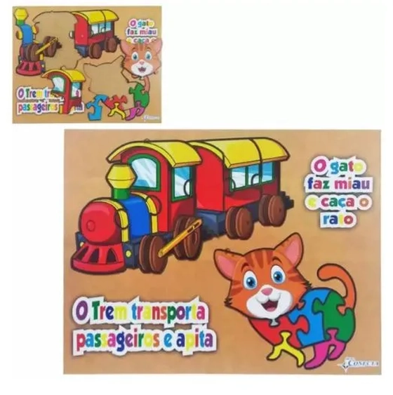 4032 TABULEIRO DE ENCAIXE TREM E GATO C/13PCS 31X24CM