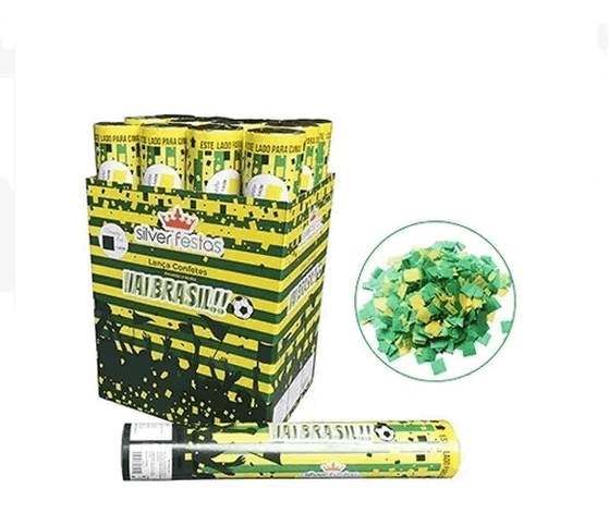 LCN027 LANÇA CONFETES GOLACO VERDE E AMARELO COPA 30CM