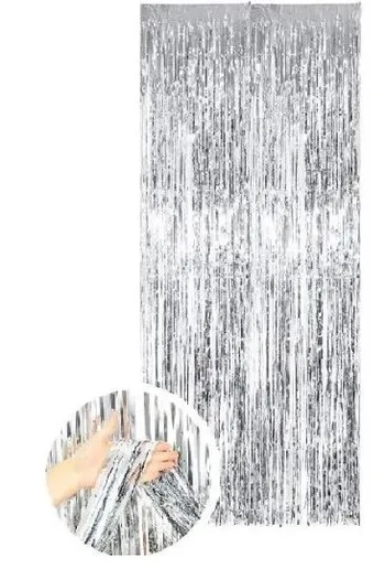 MOD-658 ENFEITE CORTINA PRATA EM PAPEL METALIZADA