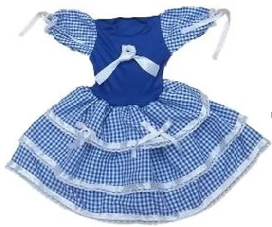 877/G VESTIDO INFANTIL JUNINO XADREZ AZUL