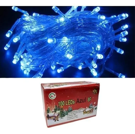 85102 PISCA C/100 LEDS AZUIS FIO TRANSPARENTE 10MTS 220V