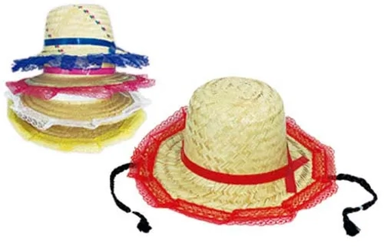 C026/080 CHAPEU DE PALHA TRANCA C/RENDA