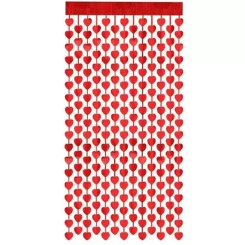 904339 CORTINA METALIZADA CORACOES VERMELHO 2X1M