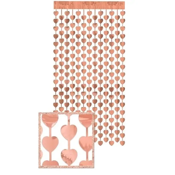 904340 CORTINA METALIZADA CORACOES ROSE 2X1M