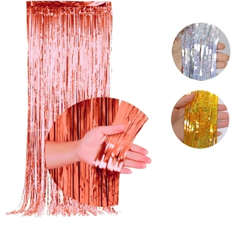 904350 CORTINA METALIZADA ROSE GOLD HOLOGRAFICA - 2X1M