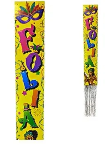 867 FAIXA VERTICAL AMARELA CARNAVAL C/FITILHO 24X1,38M