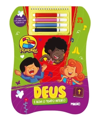 LIVRO COLORIR C/ CANETINHA + ADESIVOS 3 PALAVRINHAS