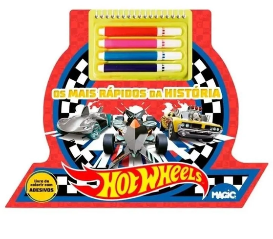 LIVRO COLORIR C/ CANETINHA + ADESIVOS HOT WHEELS