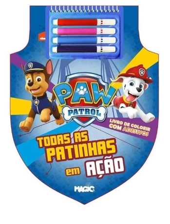 LIVRO COLORIR C/ CANETINHA + ADESIVOS PATRULHA CANINA