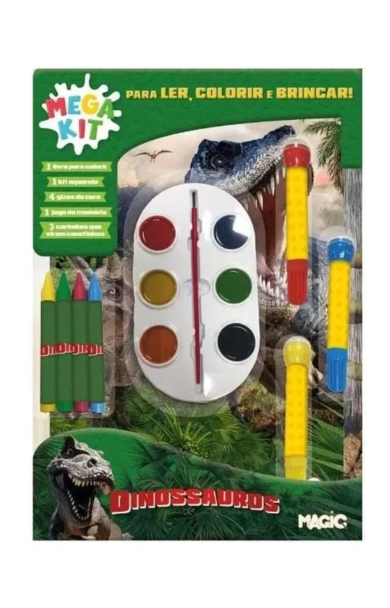 LIVRO MEGA KIT PARA LER, COLORIR E BRINCAR - DINOSSAUROS