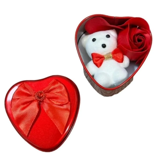 GF133702 URSINHO C/ROSA NA CAIXA CORACAO 9CM