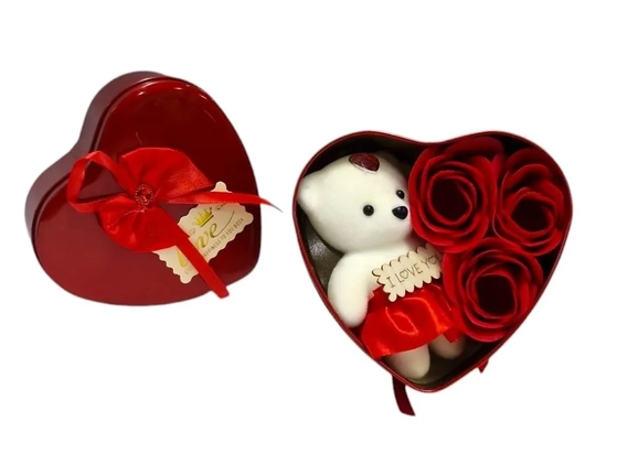 GF133725 URSINHO C/ROSAS NA CAIXA CORACAO 14CM