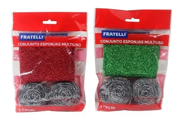 A69307 CONJ 3 PCS- 2 ESPONJAS AÇO E 1 ANTI RISCO