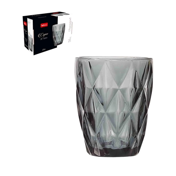 WG15674 CJ 2 COPOS VIDRO DIAMOND PRETO 270ML