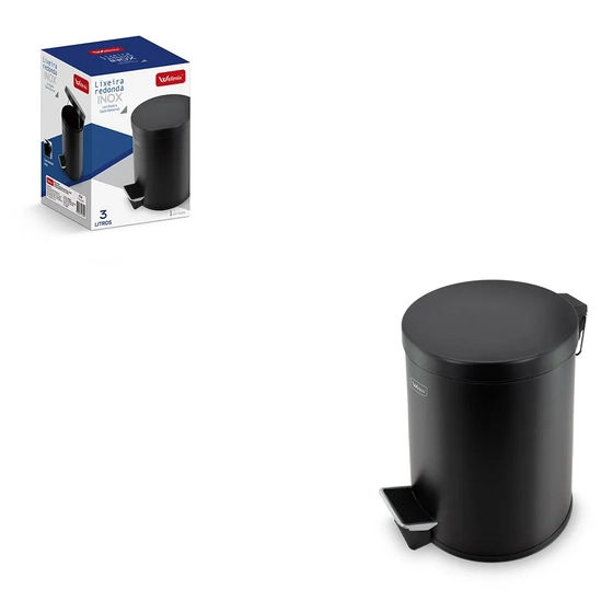 WX11198 LIXEIRA PEDAL INOX REDONDA PRETA 3L