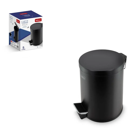WX11199 LIXEIRA PEDAL INOX REDONDA PRETA 5L