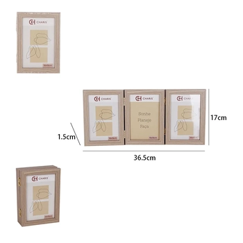 WX12953 PORTA RETRATO TRIPLO MDF MOGNO CASTANHO 10CM X 15CM