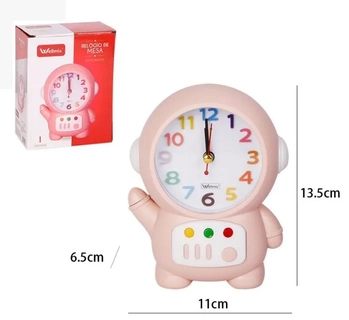 WX13613 RELOGIO DE MESA BONECO VIDRO ROSA 13CM