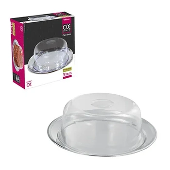 WX4418 PRATO PARA BOLO COM TAMPA PLASTICA POMERIGGIO INOX 31