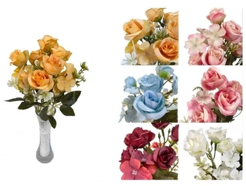 03373 MINI BUQUE DE BOTAO DE ROSAS E FLORES DO CAMPO X5 35CM