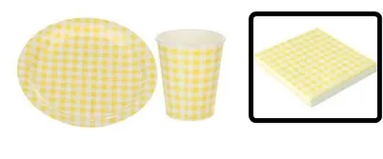 GP25164 GUARDANAPO ESTAMPADO 25X25 XADREZ AMARELO C/20