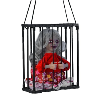 909330 BONECO ELETRONICO HALLOWEEN NA GAIOLA 23X27.5CM C/LUZ