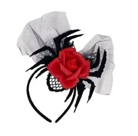 909374 TIARA HALLOWEEN ARANHA C/ FLOR VERMELHA
