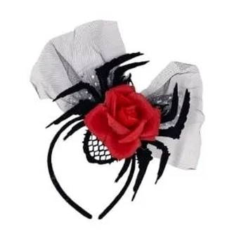 909374 TIARA HALLOWEEN ARANHA C/ FLOR VERMELHA