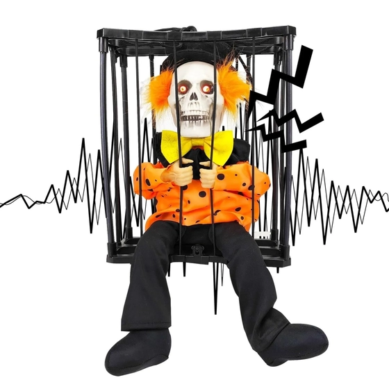 909406 BONECO ELETRONICO HALLOWEEN NA GAIOLA 23X27.5CM C/LUZ
