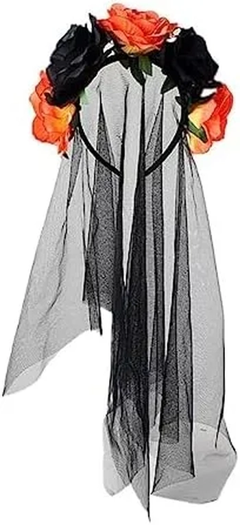 909378 TIARA VÉU C/ FLOR LARANJA