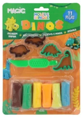 7104 MASSA DE MODELAR COM MOLDE 11 PÇS - 102G DINO
