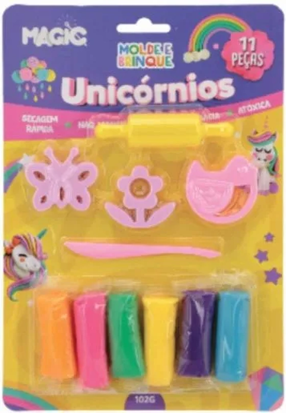7106 MASSA DE MODELAR COM MOLDE 11 PÇS - 102G UNICORNIO
