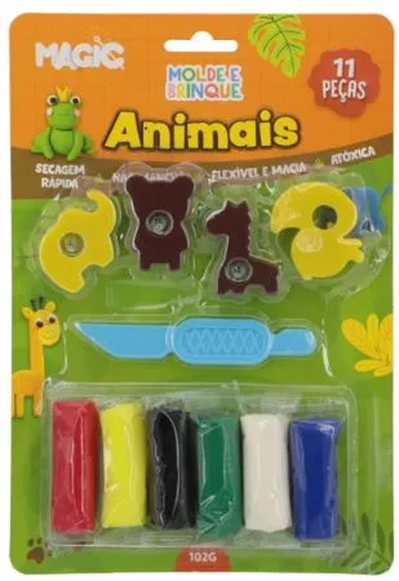 7107 MASSA DE MODELAR COM MOLDE 11 PÇS - 102G ANIMAIS