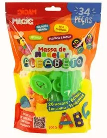 2223 MASSA MODELAR C MOLDES  ALFABETO 34 PEÇAS
