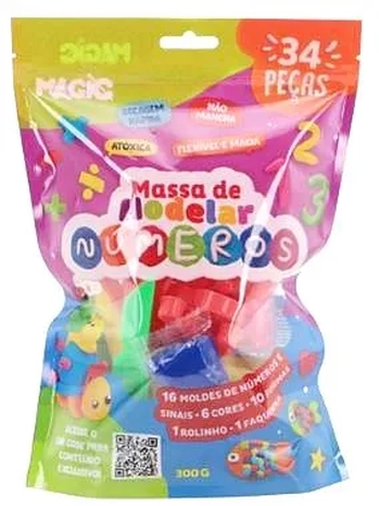 2224 MASSA MODELAR C MOLDES NUMEROS SINAIS E FORMAS 34PEÇAS