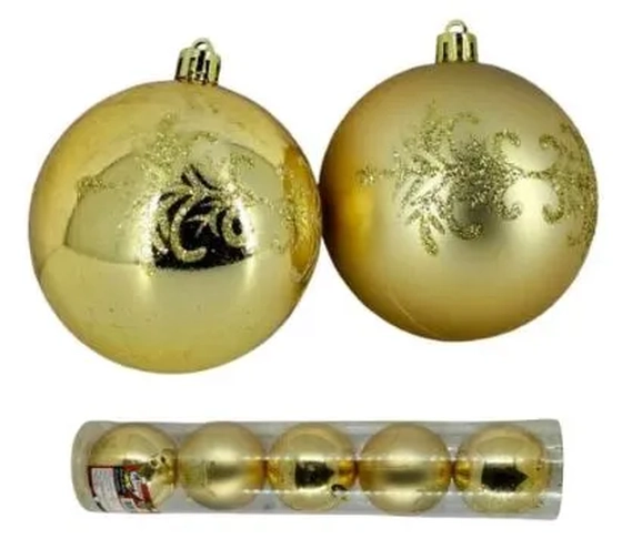 909731 BOLA TUBO DECORADA DOURADA 5CM C/5