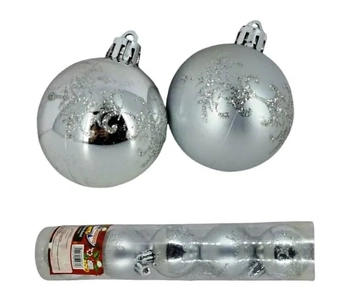 909732 BOLA TUBO DECORADA PRATA 5CM C/5
