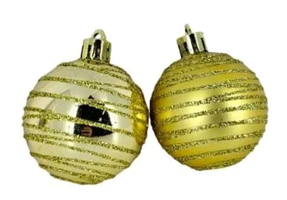 909737 BOLA TUBO DECORADA DOURADA 5CM C/5