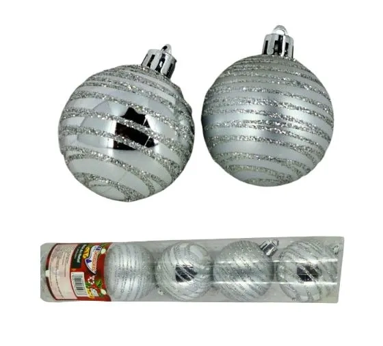 909738 BOLA TUBO DECORADA PRATA 5CM C/5