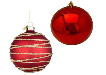 909739 BOLA TUBO DECORADA VERMELHA 8CM C/5