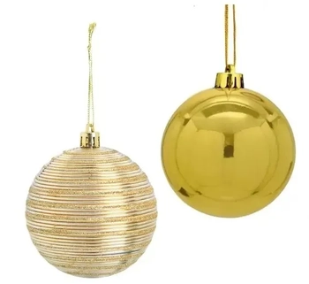 909740 BOLA TUBO DECORADA DOURADA 8CM C/5